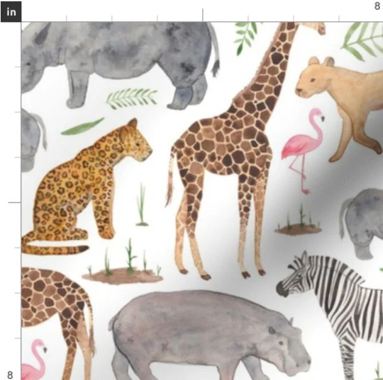 African Safari Animals Fabric By The Yard | Jungle Zoo Animal Exotic