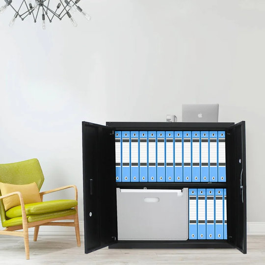 Metal 2-shelf Storage Cabinet with Locking Doors