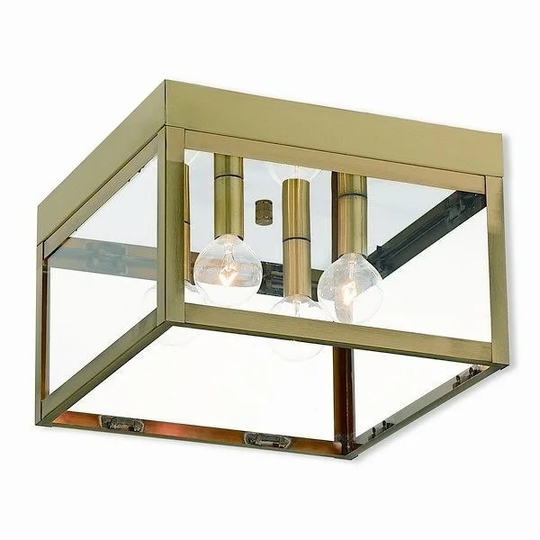 Livex Lighting 20589-01 Nyack 4 light Antique Brass Outdoor Ceiling Mount - Gold