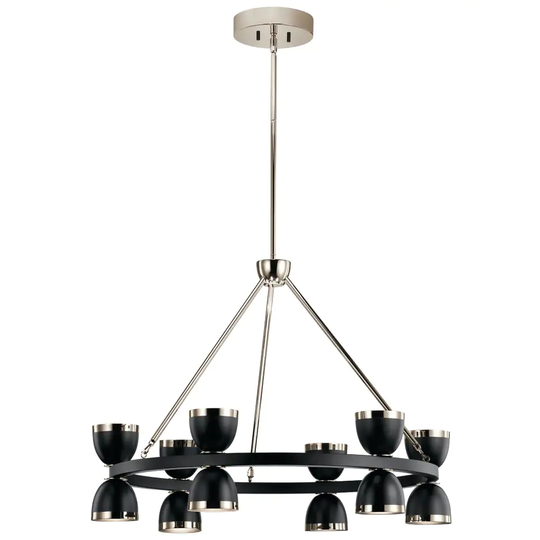 Kichler Baland 31 Inch 12 Light Chandelier in Black and Polished Nickel