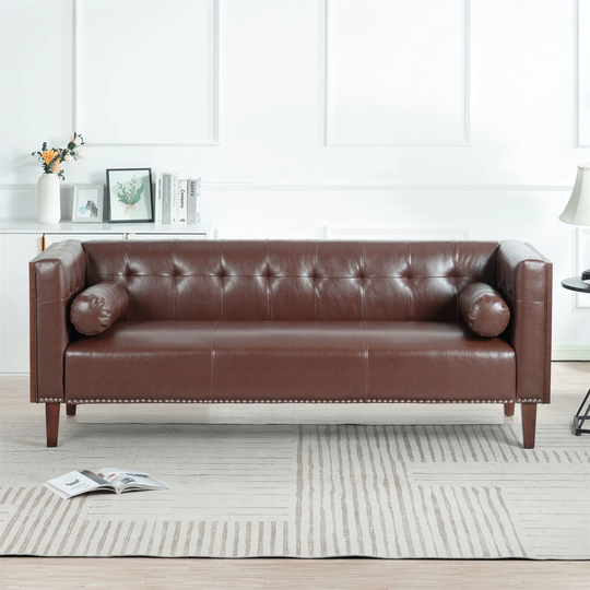 Wooden Decorated Arm 3 Seater Sofa