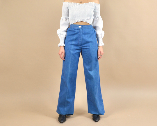 70S Size 23 High Rise Vintage Denim Wide Leg Jeans