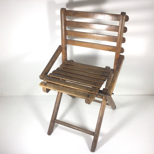 Vintage Slatted Wood Child's Folding Chair | Rustic Kids Camp Bedroom Playroom Decor