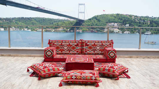 Red Arabic Floor Sofas, Cushions, Bench Pallet Sofa, Couch, Moroccan Home Decor, Sectional Majlis