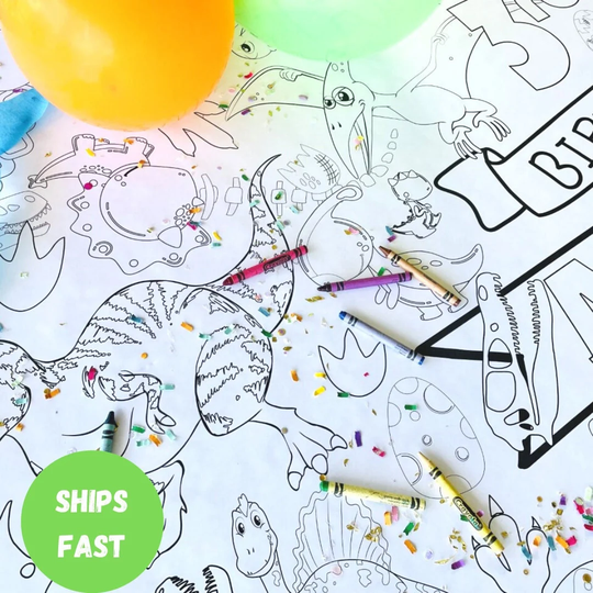 Personalized Dinosaur Birthday Coloring Poster | Giant Table Decor 6 Ft X 3 Paper Cover