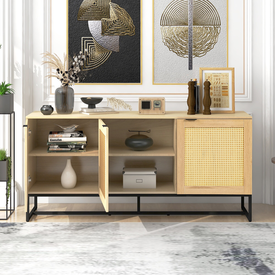 Wicker Sideboard Storage Cabinet,Living Room Wooden MDF Bookcase