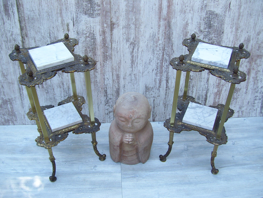 Ornate Gold Brass Marble Table Hollywood Glam
