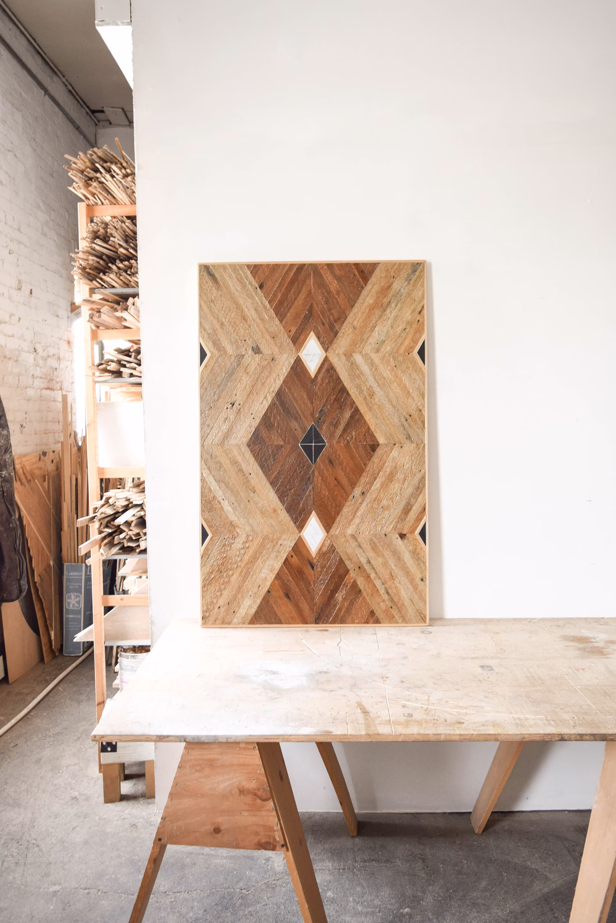 Custom Reclaimed Wood Dining Table With Marble & Granite Inlay