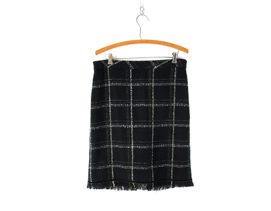 Black Fringed Pencil Skirt | 00S Minimalist Mini Modern High Waist Vintage Size 8 Cad