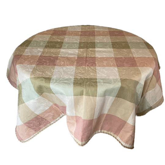 Reversible Table Topper Pastel Plaid Damask Square Table Cover 54" Custom Made Lined Tablecloth