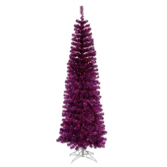 10' Pre-Lit Pencil Pine Artificial Christmas Tree - Purple Lights - over-10-feet