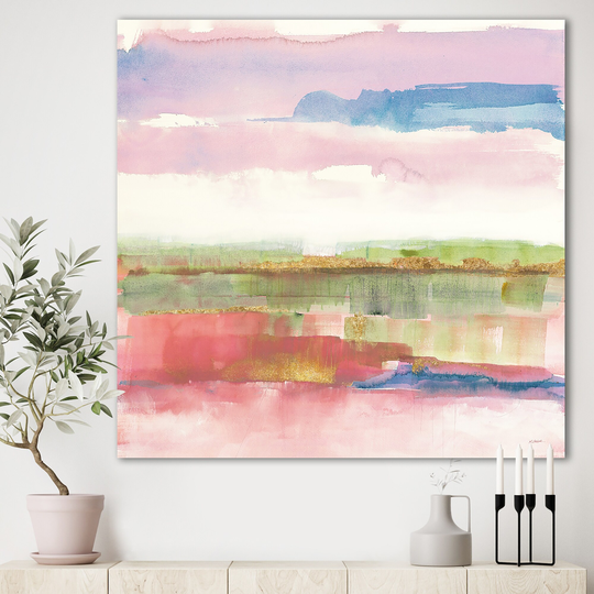 Designart 'Influence of Line and Color Gold Bright' Shabby Chic Premium Canvas Wall Art