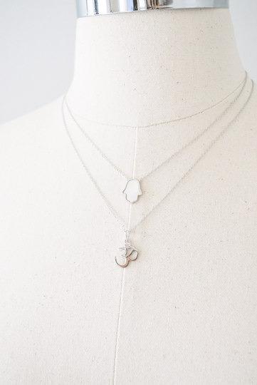 Ohm Necklace, Hamsa Necklace, Sterling Silver, Shell Necklace, Mother Of Pearl, Layered Necklace, Yoga Jewelry, Minimalist Jewelry, Dainty Jewelry
