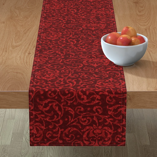 Vintage Floral Table Runner - Deep Burgundy Tudor Rose By Antiqueimages Red Cotton Sateen Spoonflower
