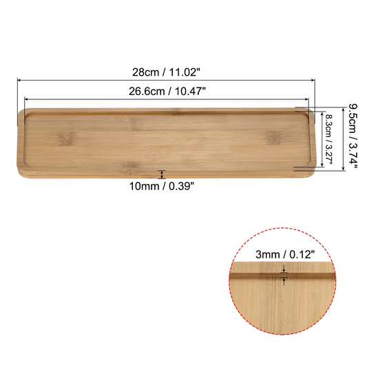 Plant Pot Saucer, 28x9.5cm Bamboo Rectangular Flower Drip Tray Indoors - Natural Wooden Color