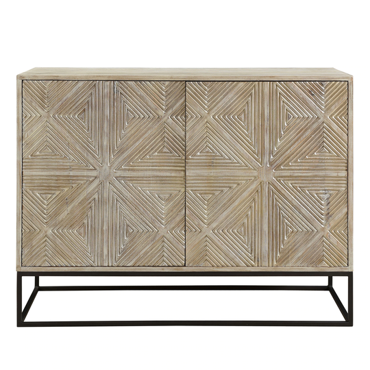 Parker 42-inch Mango Wood Carved 4-Door Sideboard with Iron Base