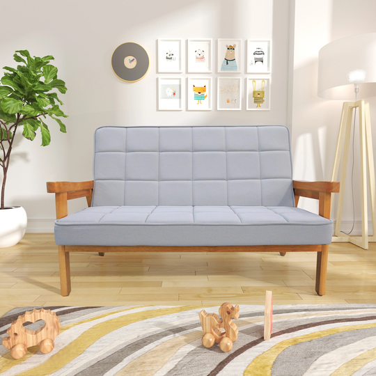 Children Leisure Sofa With Wood Armrest.(Gray/Cream)