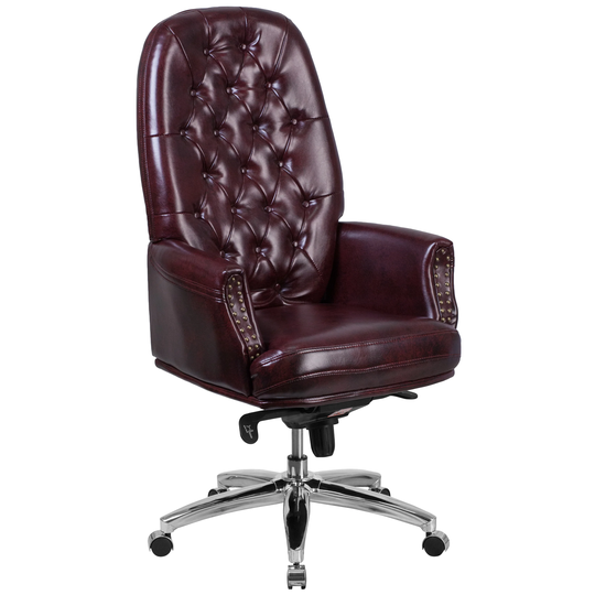 Burgundy Leather Multifunctional Button-tufted Executive Swivel Office Chair