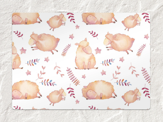 Cute Sheep in The Meadow Chair Mat, Pink Vinyl Floor Beige Protective Watercolor Splat Area Rug, Gift Idea