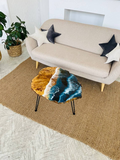 Epoxy Resin Table, Wood Coffee Natural Slab Modern Table Top, Boho