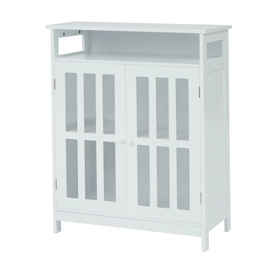 Kinbor Sideboard Buffet Storage Cabinet Wooden Console Table w/ Open Shelf and 2 Doors for Kitchen, Living Room, Bathroom, White