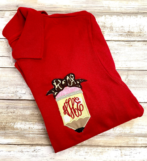 Monogrammed School/Teacher Pencil With Bow Appliquéd Tshirt