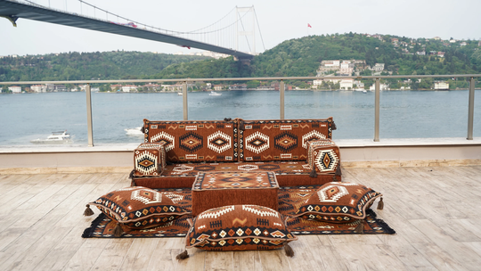 Brown Arabic Floor Seating, Pillows, Oriental Couch, Custom Sofa Cover, Furniture, Majlis, Jalsah, Loveseat