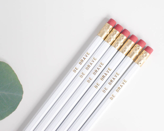 Be Brave Pencil Set/White & Gold Inspirational Pencils Back To School Personalized