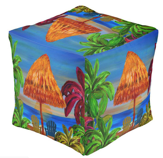 Tiki Hut Romantic Tropical Beach House Pouf Ottoman Foot Stools Coastal Home Furniture With My Art. Design Seating Bean Bag Chair