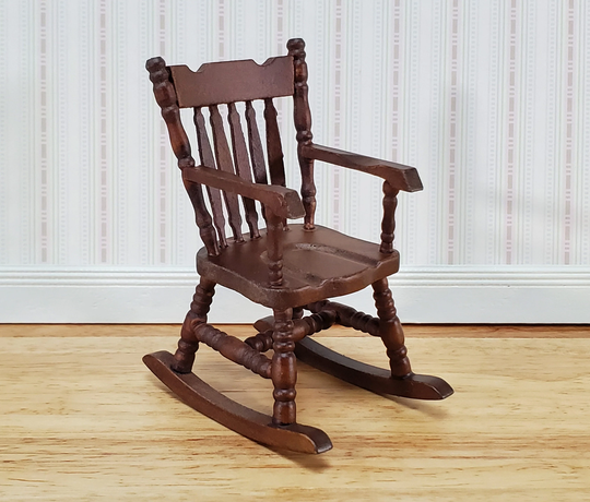 Dollhouse Rocking Chair Boston Style Rocker Walnut Finish 112 Scale Miniature Furniture