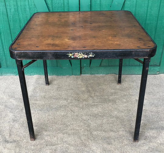 Nufold Mfg. Co. Card Folding Table, Tole Painted, Folds Flat