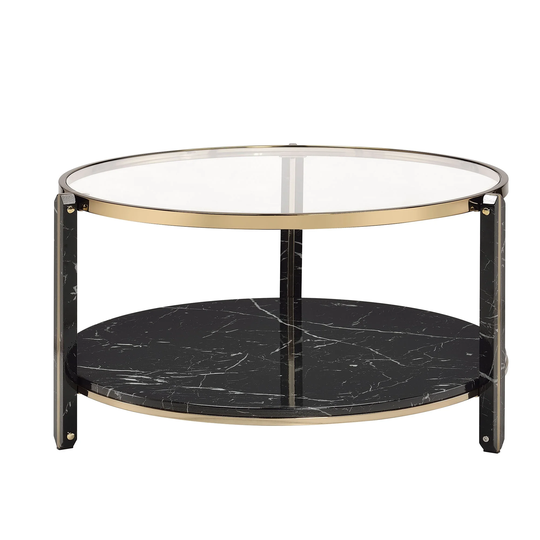 Clear Glass Top Round Coffee Table With Marble Shelf