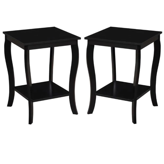 Furniture Square End Table in Black Wood Finish - Set of 2 - 54 x 84