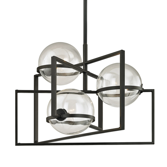 Troy Lighting Elliot 3-light Textured Black Pendant with Clear Glass