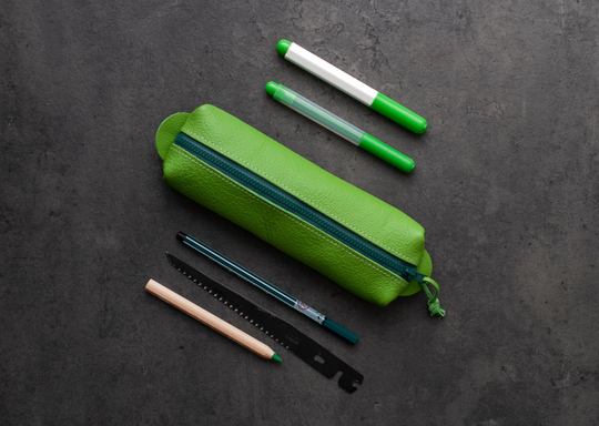 Pencil Case Leather, Pen Pouch Green Blue Zipper Makeup Organizer Mother's Day Gift For Her Teacher For Him