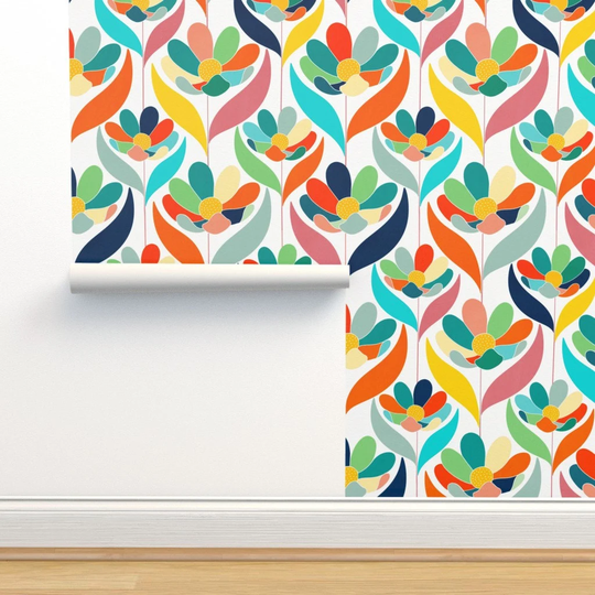 Colorful Floral Wallpaper - Bold Minimalism By Imagesbycassandra Summer Colors Garden Removable Peel & Stick Spoonflower