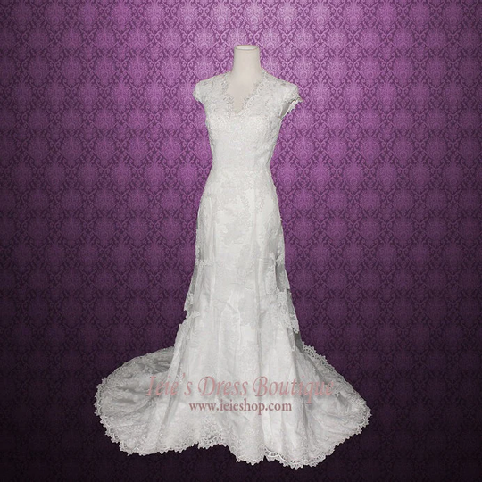 Modest Wedding Dress, Lace Vintage Conservative Rustic Dress | Michelle