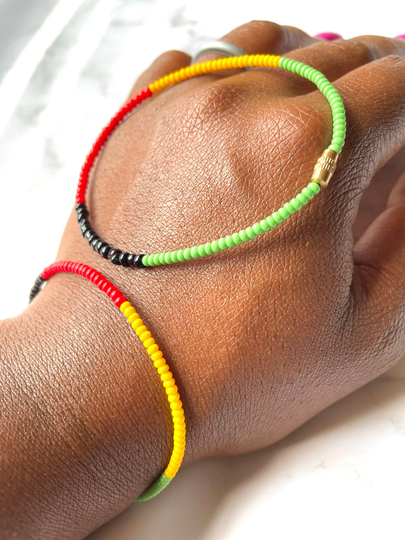 Authentic African Colors Beaded Bracelets, Motherland Rasta Screw Red Yellow & Green Color Bracelets