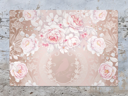 White Roses Chair Mat, Beige Splat Pink Vinyl Floor Floral Protective Office Decor, Flooring, Kids Room Decor