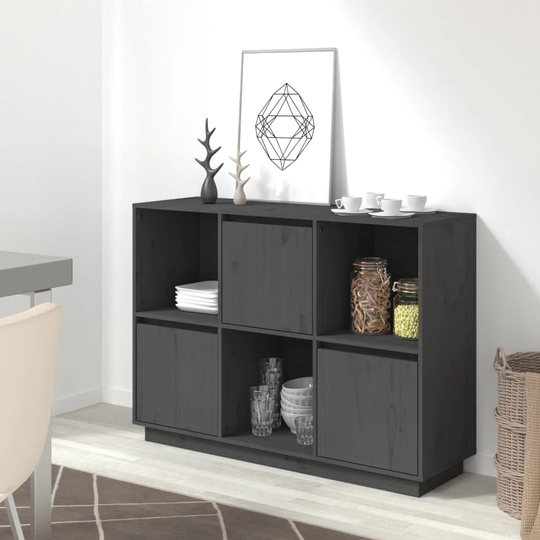 vidaXL Sideboard Gray 43.5"x13.8"x31.5" Solid Wood Pine