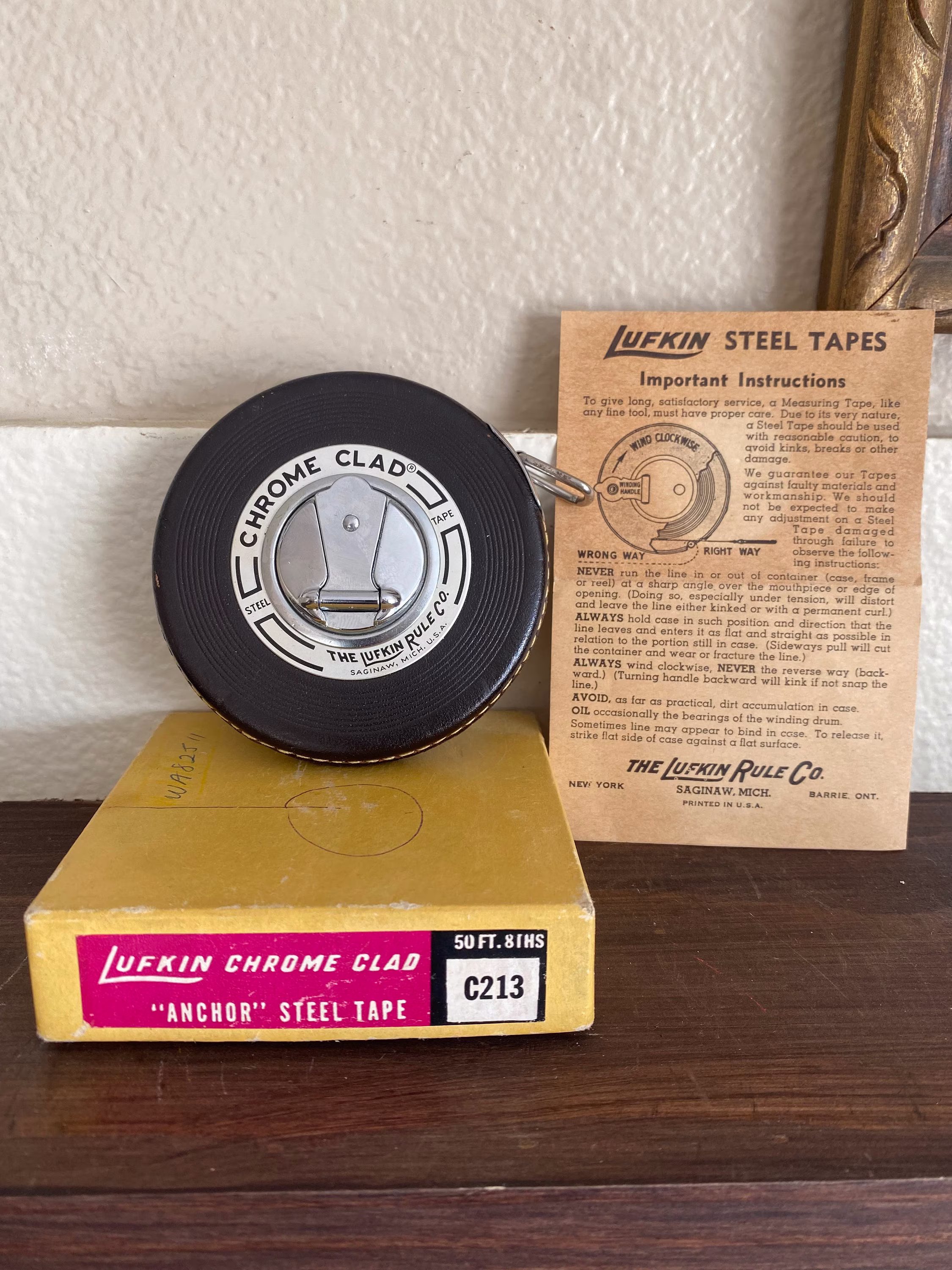 The Lufkin Rule Co Chrome Clad 50Ft Steel Measuring Tape, Tape Measure, Measuring Tape, Mancave Decor, Fathers Day Gift