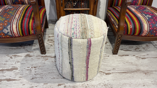 Living Room Kitchen Bedroom Kids Striped Colorful Pouf Chair Stool Handmade Cotton Decorative Kilim Rug Round 18x18 Inches