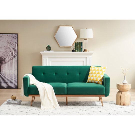 Modern Velvet Upholstered Loveseat Couches Living Room Sofa with Two Throw Pillows