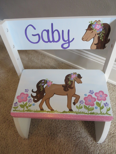 Personalized Chair Step Flip Stool Floral Horse