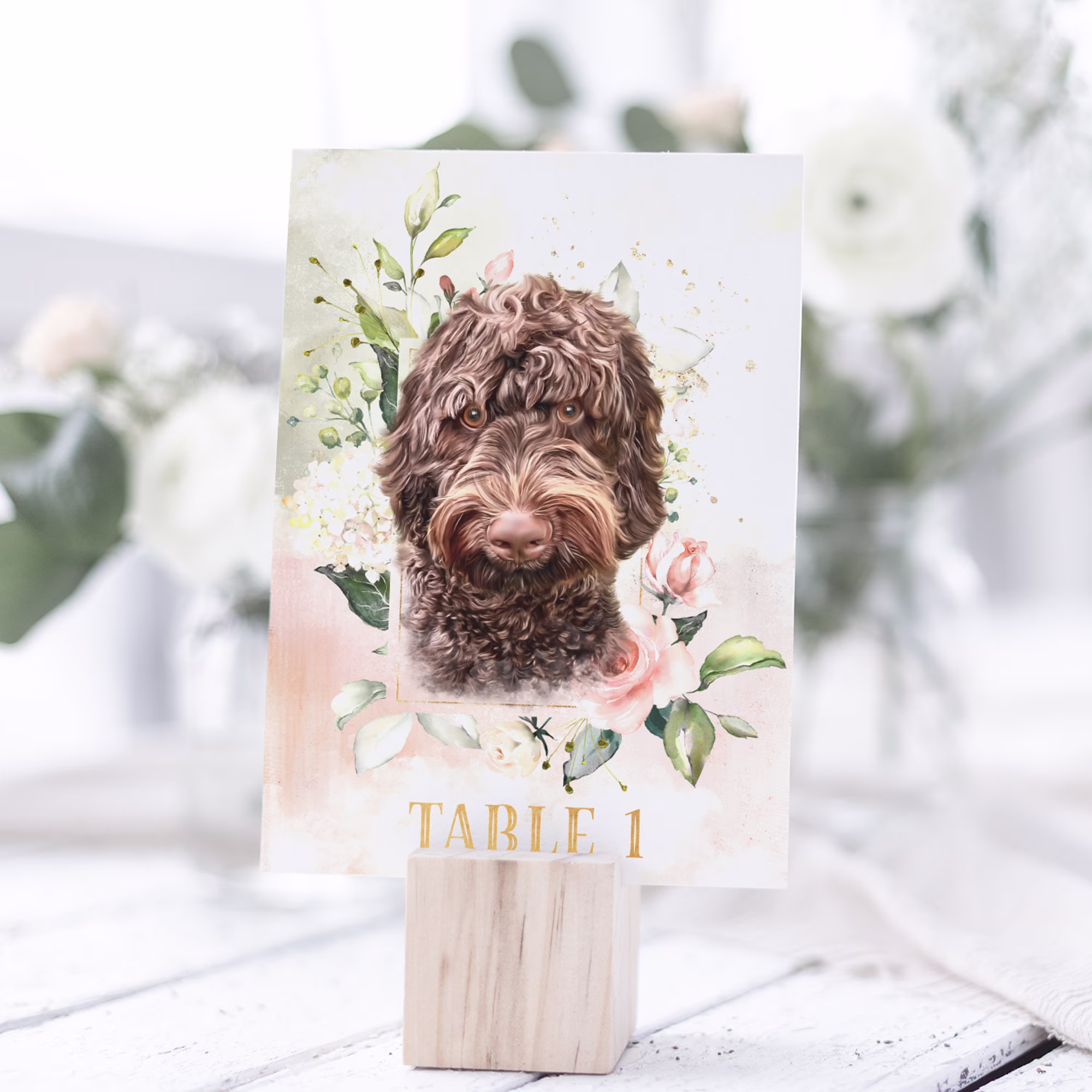 Dusty Rose | Wedding Table Numbers, With Your Pet Illustration, Decor, Mint Green Decor