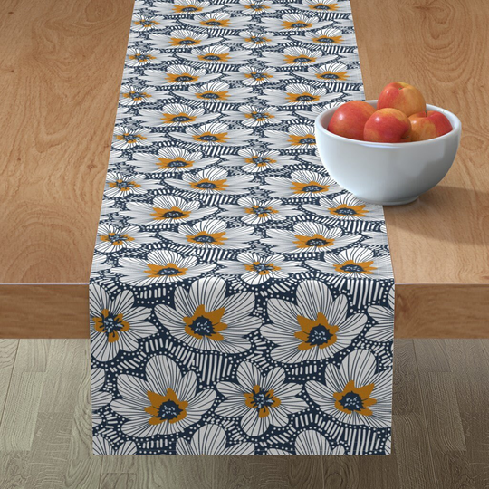 Abstract Floral Table Runner - Modern Flowers By Aknirambpattern Botanical Graphic Garden Cotton Sateen Spoonflower