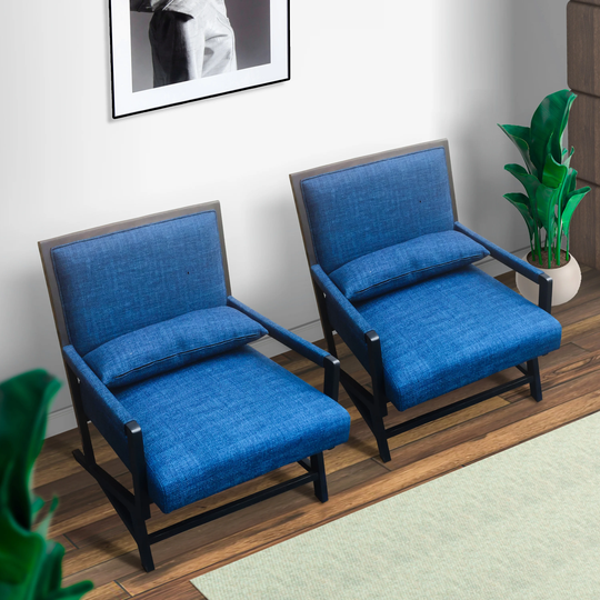 Upholstered Armchair Accent chair with Wood Frame, Set of 2, Blue and Black
