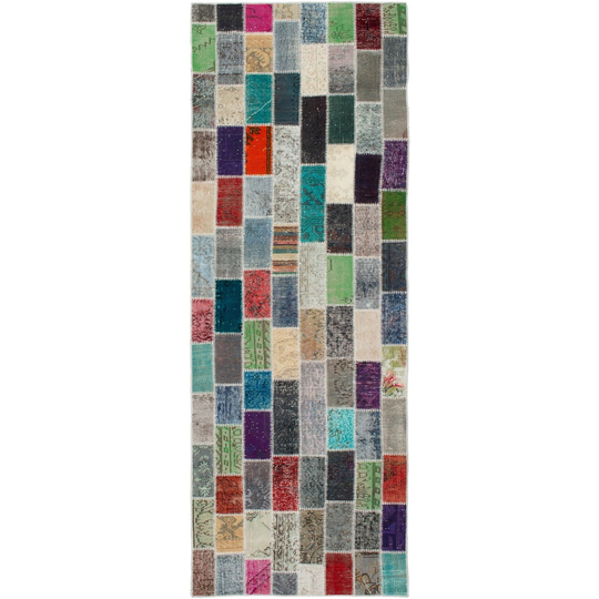 ECARPETGALLERY Hand-knotted Color Transition Patchwork Multi Wool Rug - 3'3 x 10'2