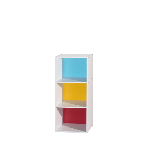 35.5" White Blue Rainbow Contemporary 3 Shelves Rectangular Bookcase