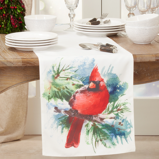 Table Runner With Christmas Cardinal Design